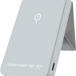 A black Q Mag, super stylish and modern—it's got this fab magnetic back. The textured surface? Absolutely gives it a unique vibe. Set against a soft, neutral backdrop, it's just… eye-catching.