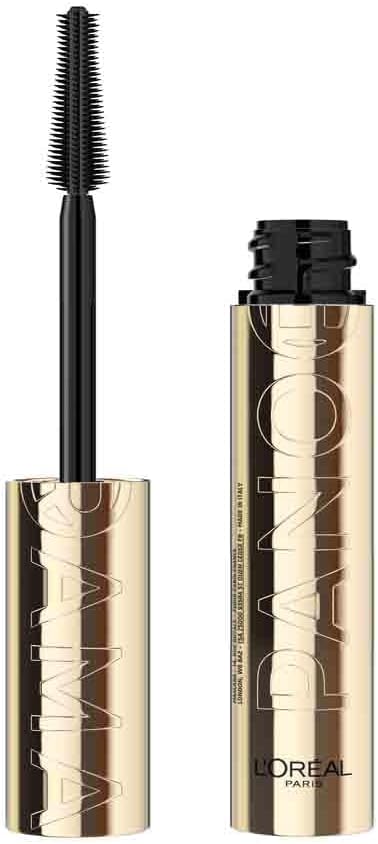 L'Oreal Paris Volume Million Lashes Panorama Mascara—sleek black tube, a hint of gold gleaming. Stands out against a crisp white backdrop. Perfect for those dramatic lashes you crave.