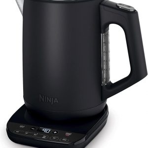 Matte black Ninja Kettle — sleek and modern. Check out that blue glow from the water window! It’s on a cool 360-degree swivel base. So easy to pour from any angle.
