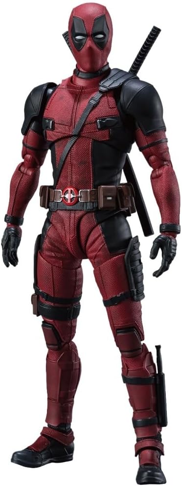 Deadpool action figure from S.H.Figuarts—check out that insane pose! The sculpting is on point, like, you can almost feel the energy, right? Comes with loads of hand options for all kinds of shenanigans, and that costume? Bright as a firework, just begging for attention.