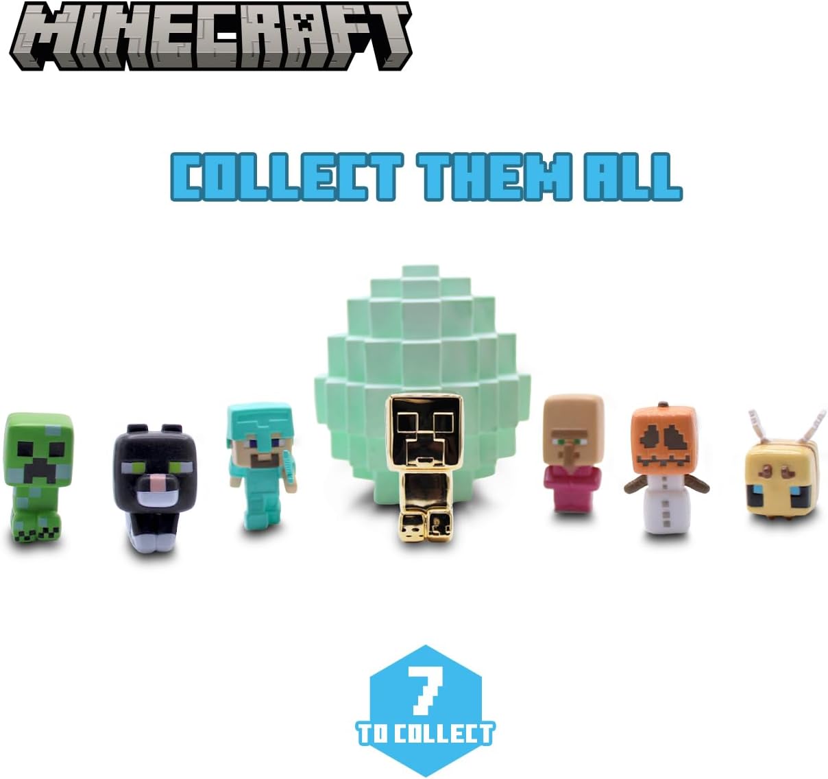 Minecraft Mine Kit with a tough shell—check out that visible iron pickaxe! And just a tease of the collectible character waiting inside. Perfect for fans, right?