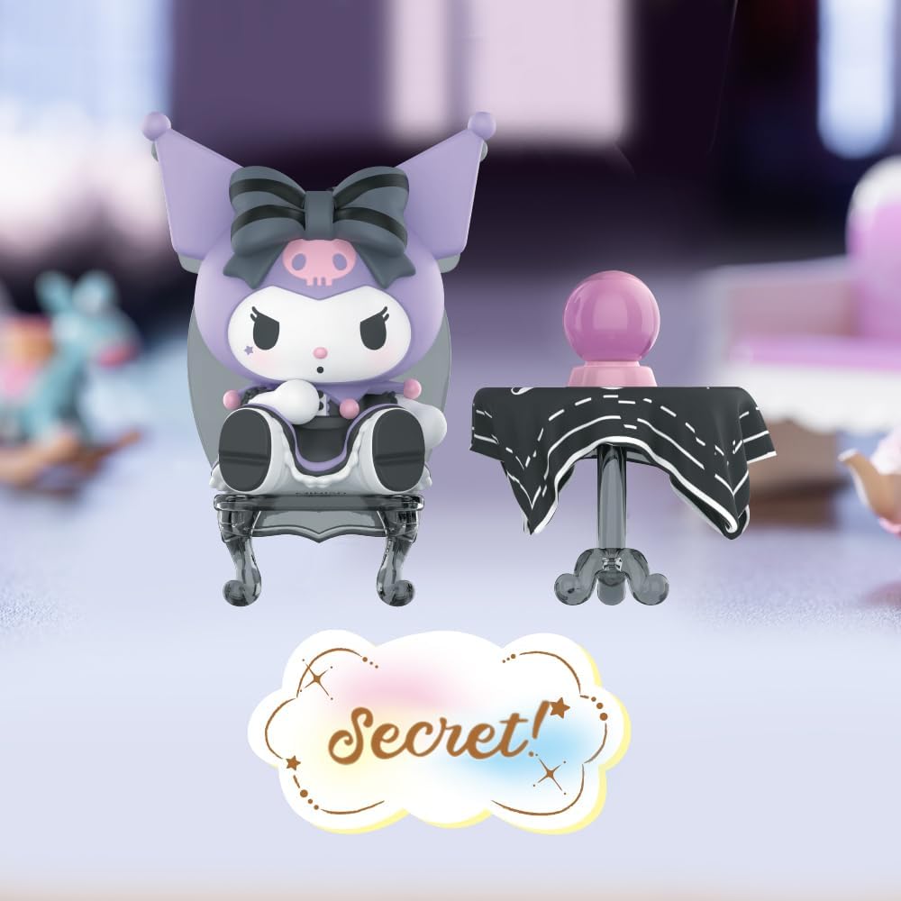 Seven quirky Kuromi Blind Box figures—each bursting with colour—showcasing their own funky designs and mischievous grins. You'll want to collect them all! They sit side by side on a clean white backdrop, making their personalities shine even more.
