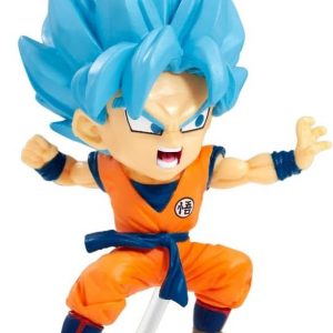 Chibi Goku figure—super vibrant, all those colours popping! Look at that cheerful grin. Perfect for Dragon Ball Z fans. Shot against a clean white background, so it really stands out. Just adorable.