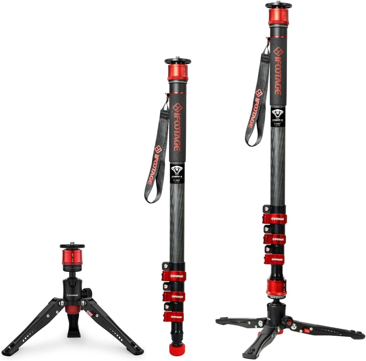 Red IFOOTAGE Cobra 3 Monopod, looking sharp against a simple backdrop—this thing’s built tough but feels like a feather. Perfect for those moments when you need stability without the bulk. You can almost feel the quality just by looking at it.