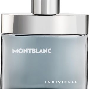 Montblanc Individuel fragrance bottle—it's got this sharp, rectangular shape, and oh, that silver cap? Classy touch. The label? Simple yet elegant, just the way it should be.