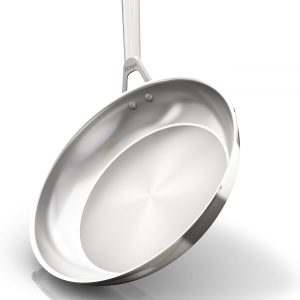 Ninja EverClad 12-inch frying pan—check out that shiny stainless steel! Tri-ply construction means it's tough, but looks good doing it. Perfect for all your frying needs, seriously.