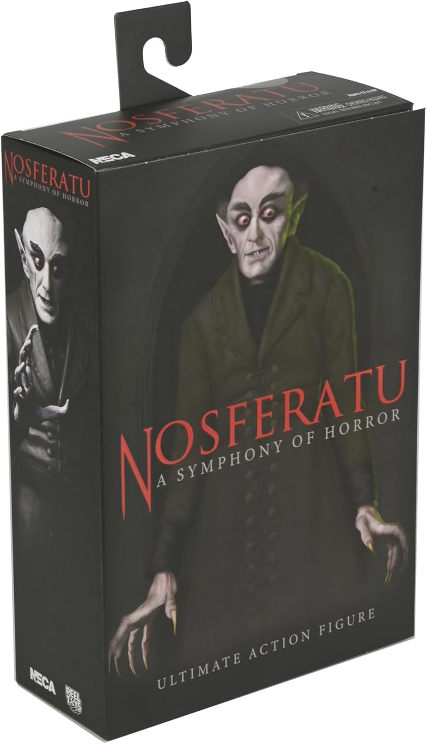 Count Orlok action figure—Nosferatu’s infamous vampire! Comes with three creepy interchangeable heads, a bunch of different hands, and accessories galore. Perfect for showcasing or just posing him in a terrifying way. Great detail—seriously, it’s a must-have for horror fans.