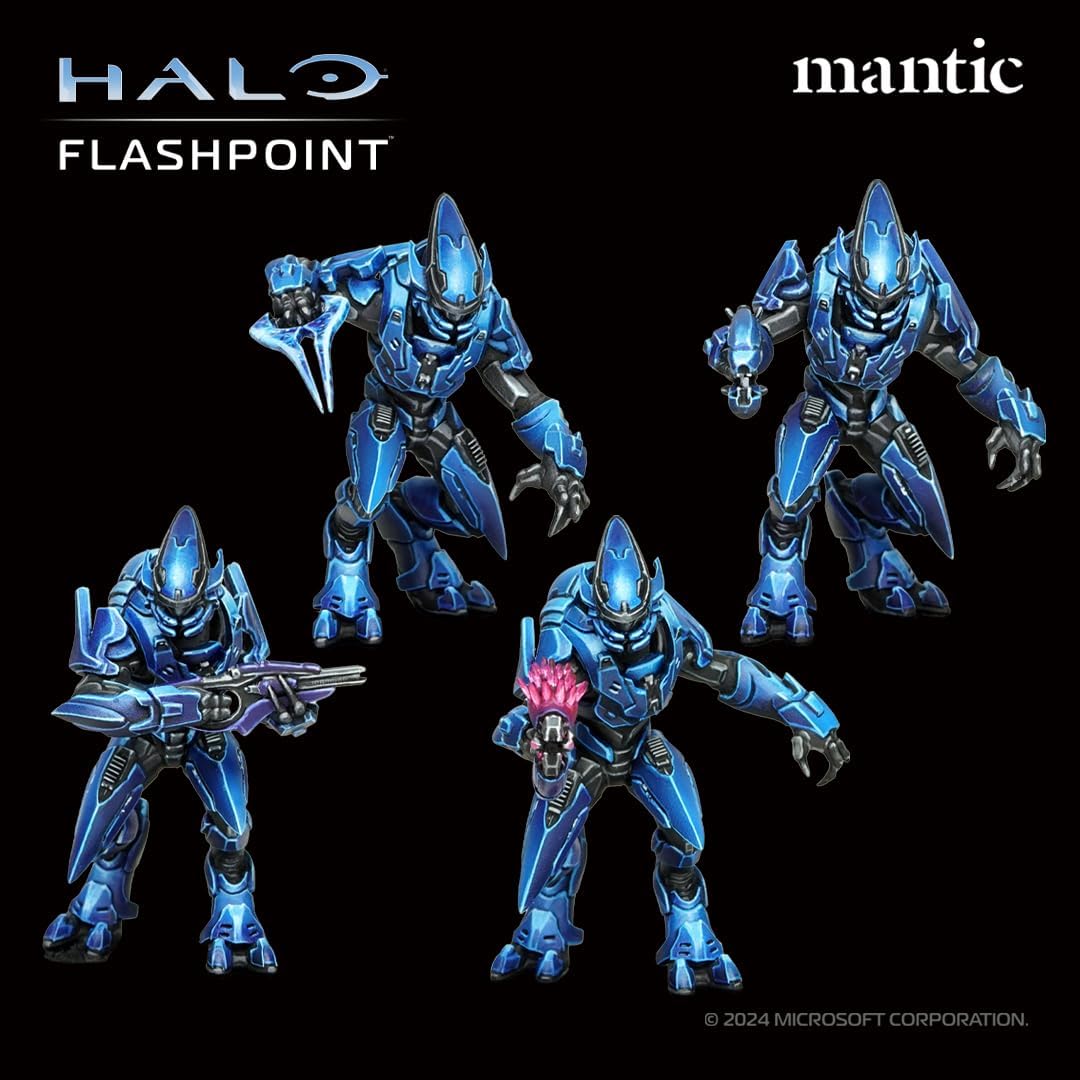 A killer spread of Halo Miniatures game pieces—these badass plastic miniatures pop with colour, each one more detailed than the last, sprawled across a chaotic tabletop battlefield that screams action.
