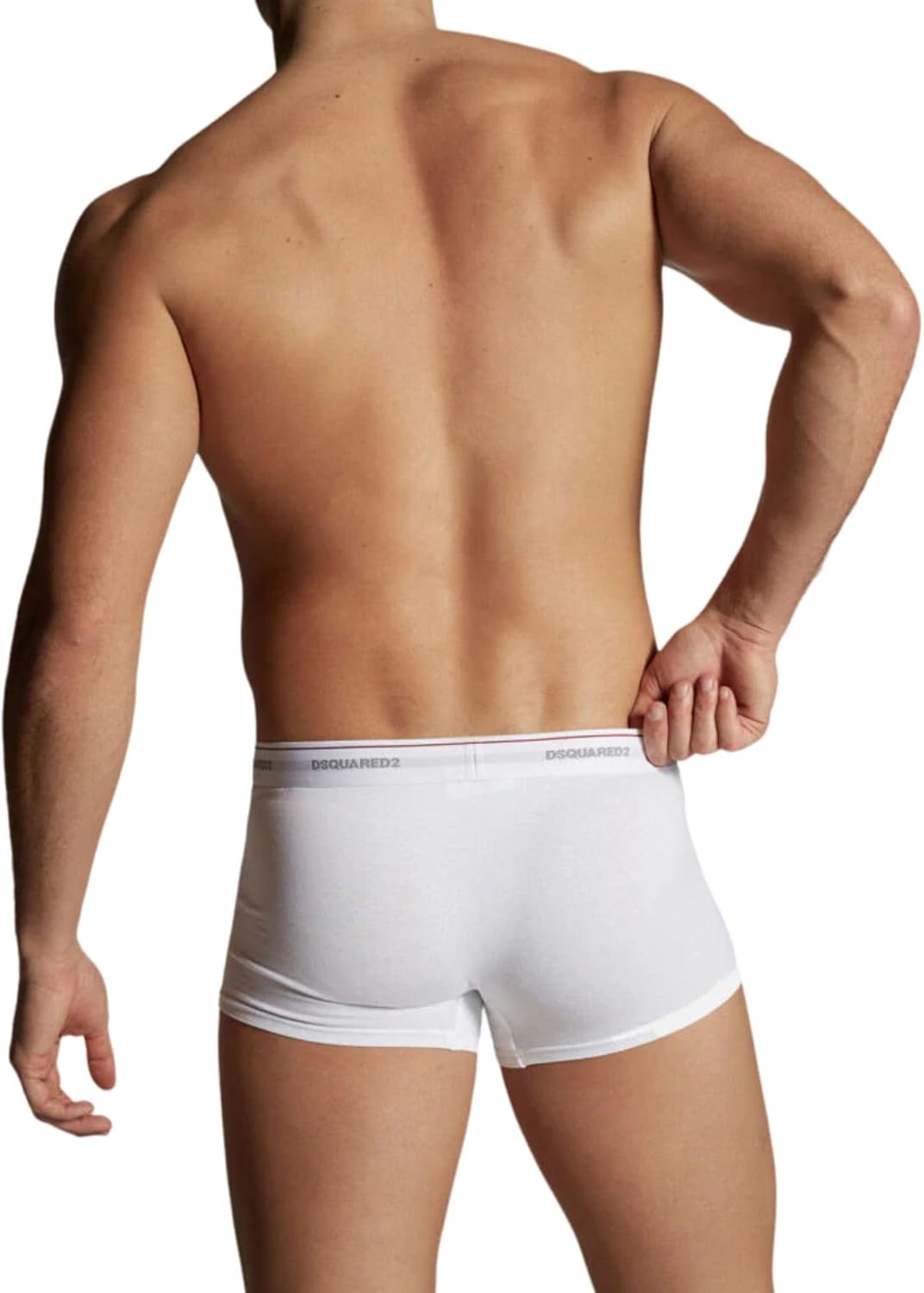 Sleek black boxers from Dsquared—check out that bold white logo waistband. Laid out flat, they scream style and comfort. Perfect for lounging or a night out.
