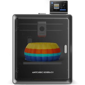 Anycubic Kobra S1 3D printer—looks sharp, right? Touchscreen display just makes everything easier. And check out that flexible magnetic build plate, such a game changer! Set in a clean backdrop, it really pops.