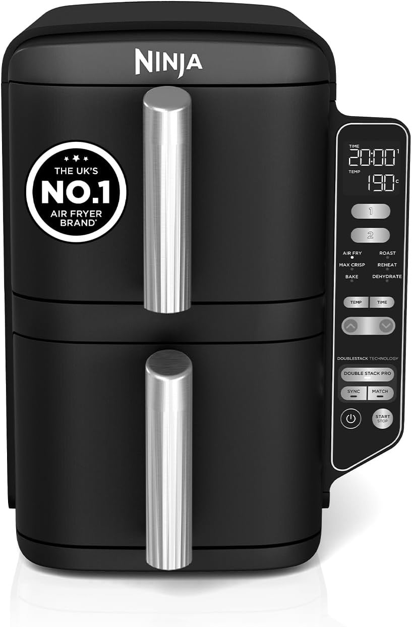 Ninja Double Stack XL Air Fryer, Vertical Dual Drawer AirFryer with 4 cooking levels, 2 Drawers and 2 Racks, Space Saving Design, 9.5L Capacity, 6 Cooking Functions, 8 Portions, Grey, SL400UK - Image 3