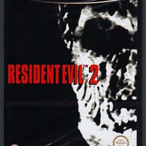 Cover art for Resident Evil 2 on GameCube—bold logo front and centre, with a chilling zombie image lurking, like it wants to jump out at you. Classic horror vibes, total nostalgia trip!