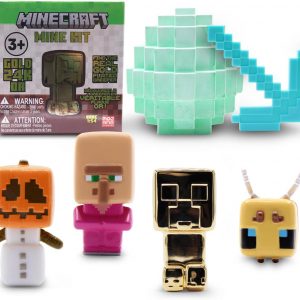 The Minecraft Mine Kit packaging—what a sight! An illustrated dig site sprawls across the box. You’ve got an iron pickaxe peeking out, sturdy and ready. And—oh, the pièce de résistance—a shiny gold-plated Creeper collectible, just waiting to be admired.