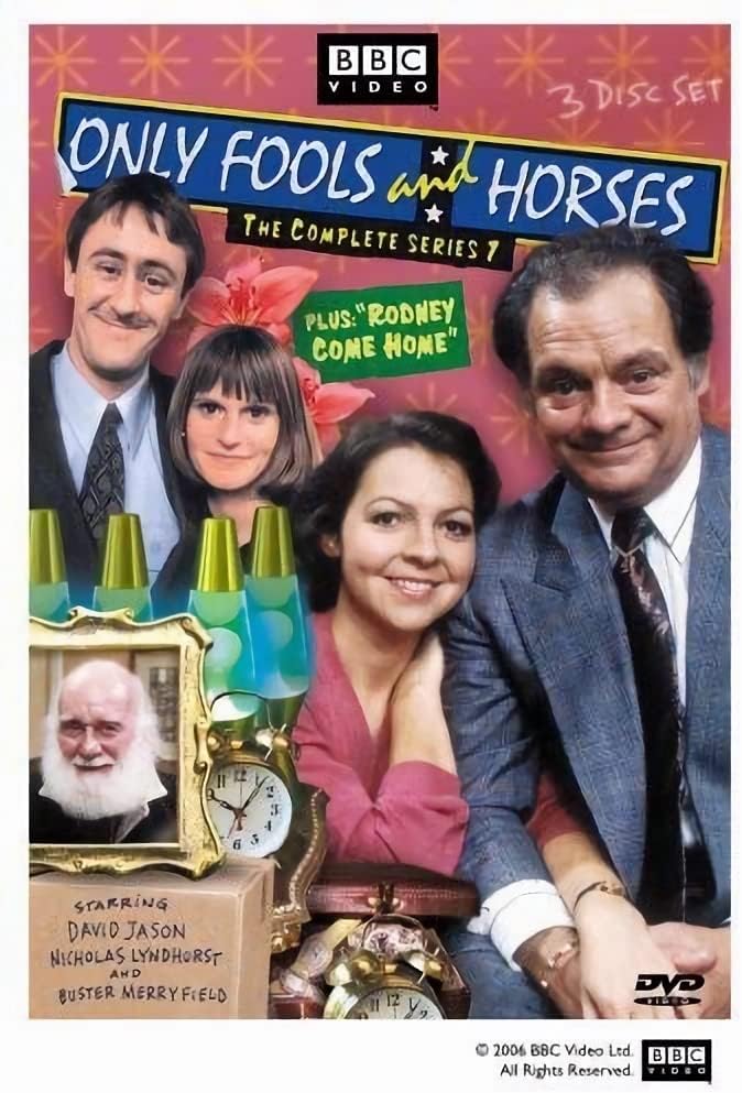 Cover art for the "Only Fools and Horses Series 7" DVD – iconic logo front and centre, with beloved characters bursting with personality—set against a vibrant yellow backdrop that just screams nostalgia.