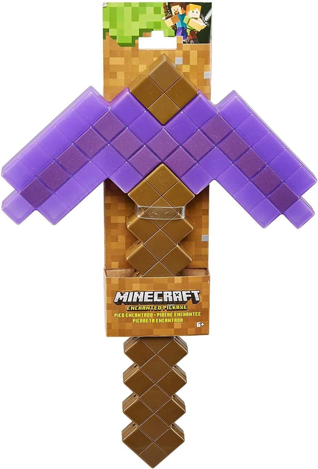 A full-on life-sized Enchanted Pickaxe from Minecraft—vivid colours pop like crazy, right? Set against a simple backdrop, it’s just begging for a place in your room. Perfect for fans craving that gaming vibe!