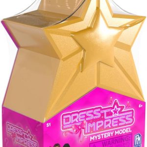 A lively Dress to Impress doll, decked out in a fab outfit with accessories galore—it's all housed in a star-shaped capsule, which is... kinda cute?