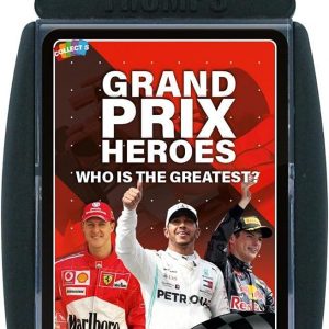 A zoomed-in shot of the Grand Prix Hero 2 card game box—vivid graphics pop, racing cars race across the surface. Perfect for any die-hard Formula 1 fan. It's like a mini adrenaline rush just looking at it!