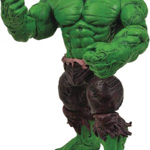 Incredible Hulk action figure from Marvel Select—standing tall on a gritty rubble base. Look at that snarling face! Crazy details. Those articulated limbs? Perfect for all your comic battles. The neutral background just makes him pop!