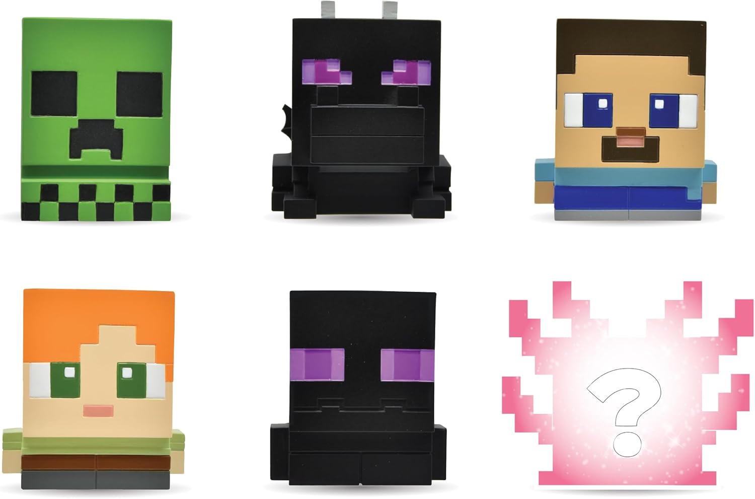 A bunch of vibrant Minecraft Mashems—look at ’em all squished and silly! You’ve got various characters striking fun poses, just begging to be played with. They’re totally cute and maybe a bit too squishy—hard to resist, really.
