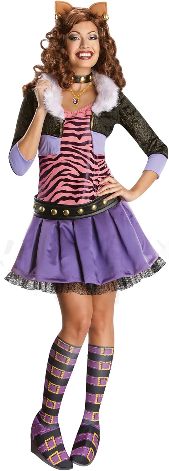 Clawdeen Wolf costume from Monster High—look at that striking purple dress, complete with a furry collar. Oh, and those leggings? Perfect fit. Don't forget the claw-themed accessories. They're fierce, no doubt! Perfect for making a statement at any Halloween bash.