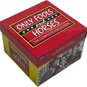 Front cover of the "Only Fools and Horses" DVD—bold logo pops out, characters in classic poses. You can almost hear Del Boy's cheeky banter just by looking at it. A must-have for any fan, really—nostalgia vibes galore!