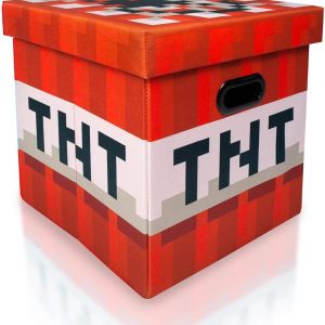 Bright red TNT block storage bin—looks just like it popped out of your Minecraft world. Cube shape, can fold away when you’re not using it. The top? Soft enough to kick back on as an ottoman. Perfect for stashing away your stuff while adding a fun twist to your room.