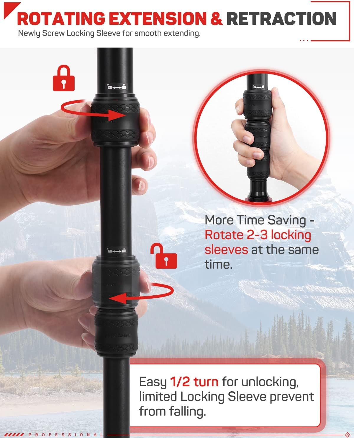 IFOOTAGE Cobra 3 Monopod C180F,Carbon Fiber Monopod with Feet for Camera,DSLR,Minipod Base Tripod,Payload up to 17.6lbs/8KG,Max. Height 71inch/180cm - Image 7