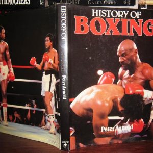 Cover art for "History of Boxing"; it’s got these cool vintage illustrations—think classic fighters—and a lone boxing glove, all evoking that gritty nostalgia of the ring.