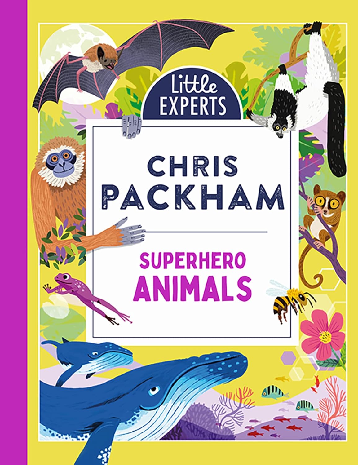 A lively book cover bursting with colour—animal superheroes striking action-packed poses. They’re set against a bustling, vibrant city backdrop. So much energy! Perfect for sparking kids' imaginations.