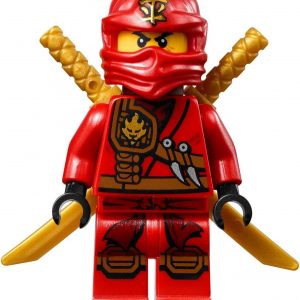 Bright red LEGO Ninjago figure, decked out in cool ninja gear—mask, weapon, the whole vibe—standing against a stark white backdrop. Looks ready for action!