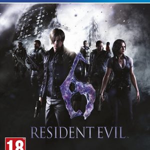 Dynamic PlayStation 4 game cover for Resident Evil 6—bold title sprawled across. Key characters striking fierce action poses against a dark, gripping backdrop. It’s intense, thrilling… you can almost feel the tension.