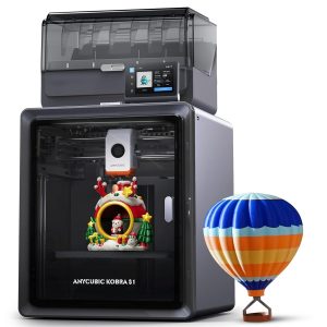 A sleek Anycubic Kobra S1 Combo 3D printer, it just looks good—seriously! The user-friendly interface pops, making it easy for anyone to dive into 3D printing madness. Oh, and there’s a filament spool hanging out next to it, ready to roll.