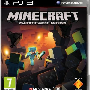 Game cover for Minecraft on PS3—bold, colourful art splashes across the scene. Iconic blocky characters pose amid an endless landscape, just begging for adventures. It's all about exploration and creativity, who wouldn't dive in?