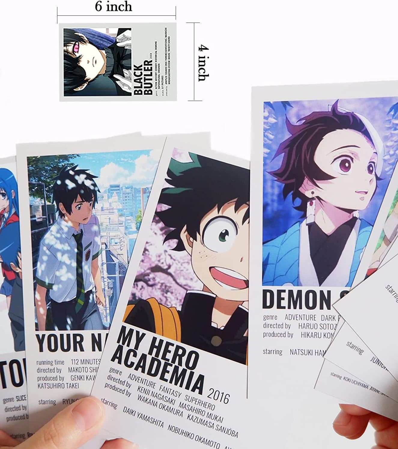 A loud, eye-popping mix of 50 anime collage prints—think characters and wild scenes—crammed together on a wall, creating an explosion of colour and energy. Perfect for fans who want to dive right into the action.