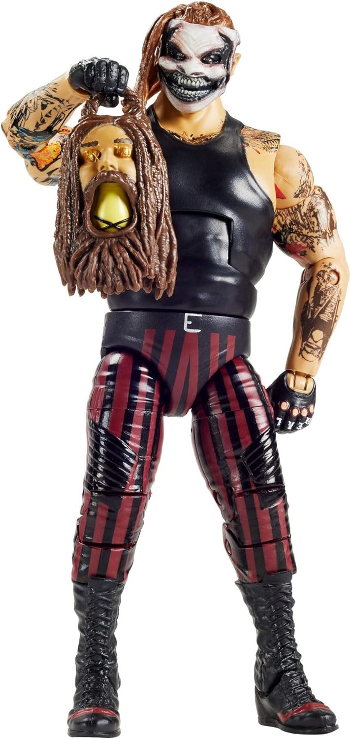 Bray Wyatt WWE action figure—dressed in a wild mix of colours, this little dude has some crazy detailed facial features. You can pose him in all sorts of ways, the articulation is spot on. Perfect for display or just messing around. Background? Yeah, it’s neutral, but honestly, it lets him pop!