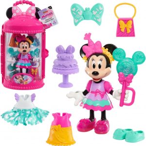Minnie Mouse fashion doll from Disney Junior, rocking a cute pink outfit. Comes with—get this—two pairs of funky shoes, a stylish handbag, and some fab accessories. All packed in a bright, eye-catching carrying case. Perfect for little ones who adore playtime!