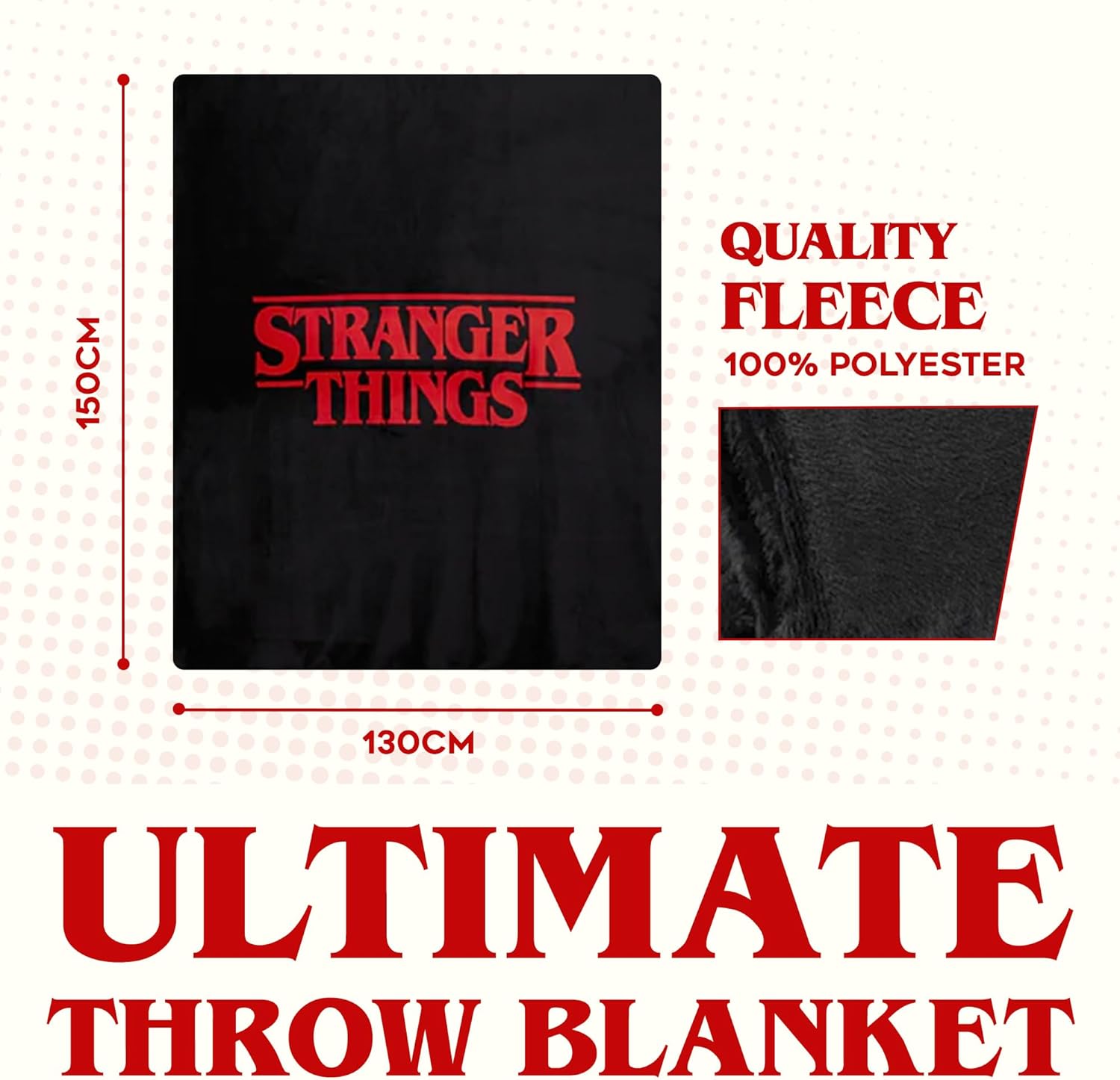Stranger Things Blanket Throw Bedroom Accessories Fleece Blanket, Hellfire Club Soft Warm Winter Bed Throw 150 x 130cm Official Merch (Red) - Image 6