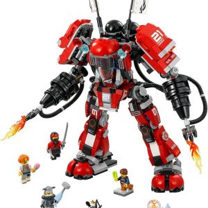Brightly coloured LEGO Ninjago Fire Mech—this thing is wild! Complete with movable arms and legs, and just look at those six minifigures hanging out, Kai and Zane among them. It’s a playset that screams adventure.