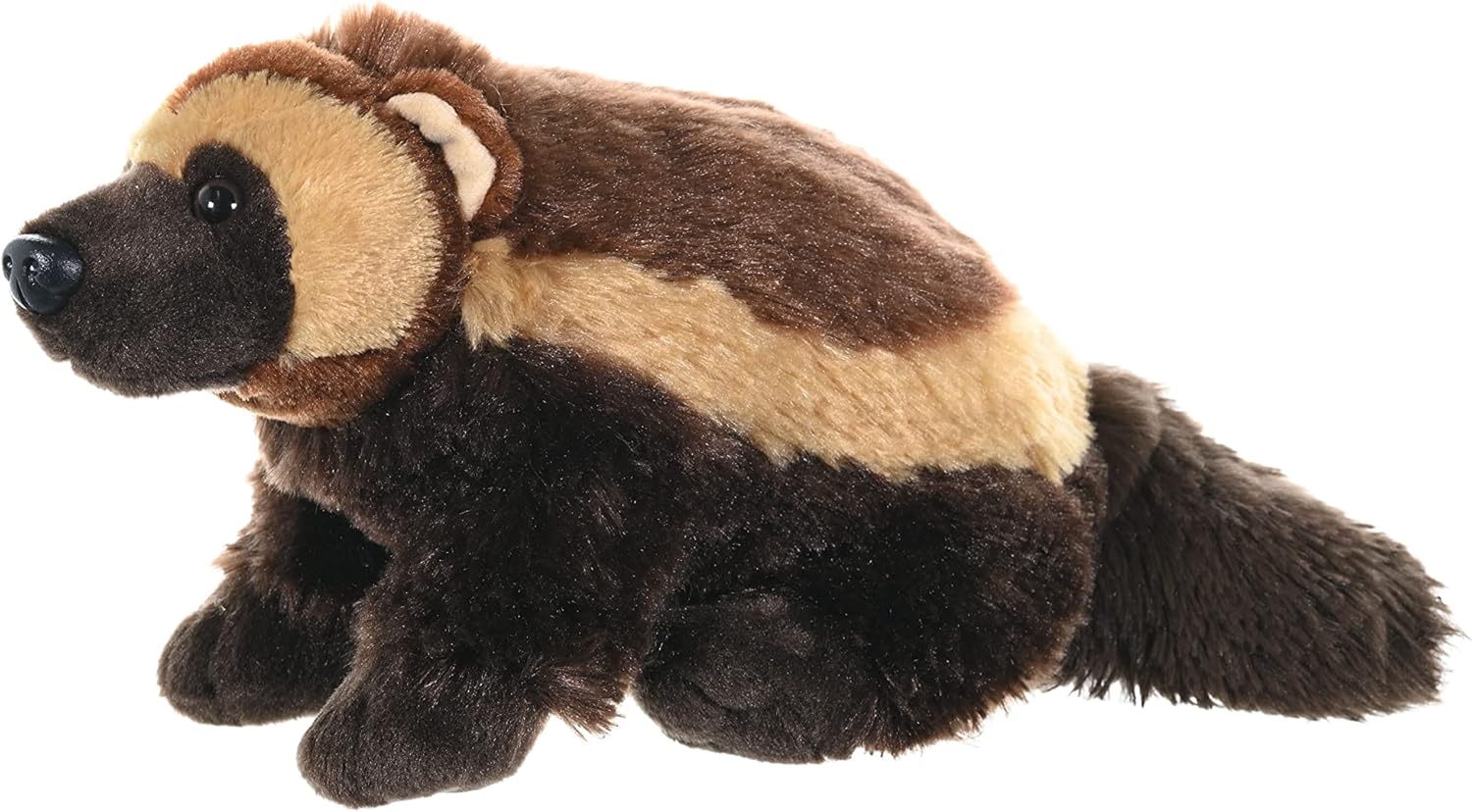 A super soft, brown wolverine plush toy that looks almost real—perfect for snuggling! It's set on a plain backdrop, but it's all about that adorable face, right? Perfect for all ages—who wouldn’t want this little guy?