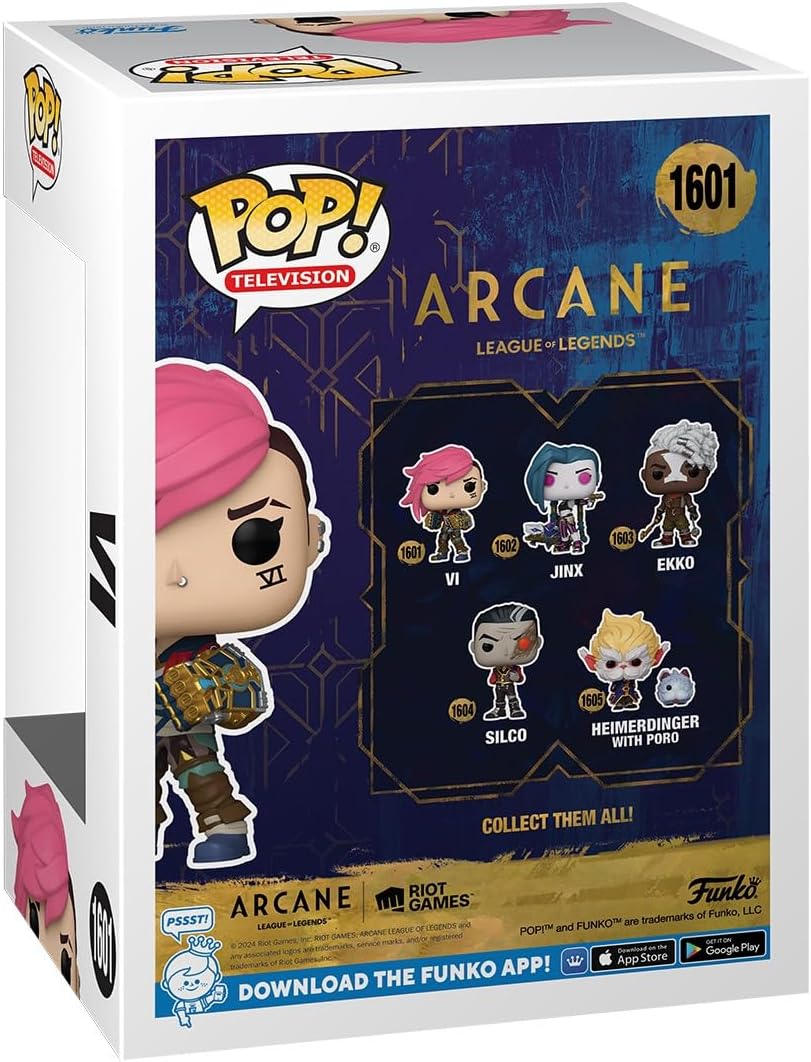 Arcane Pop Figure—check out this vibrant, multicoloured vinyl gem! It's perched on a stand, perfectly showcased against a simple backdrop. Just screams personality, doesn’t it?