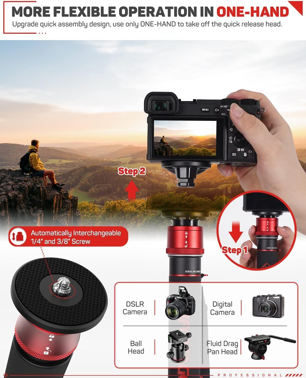 The IFOOTAGE Cobra 3 Monopod, bold in red—just look at that sturdy build! And the quick-release system? A game changer for capturing those perfect shots. The backdrop is neutral, which really lets the monopod stand out.