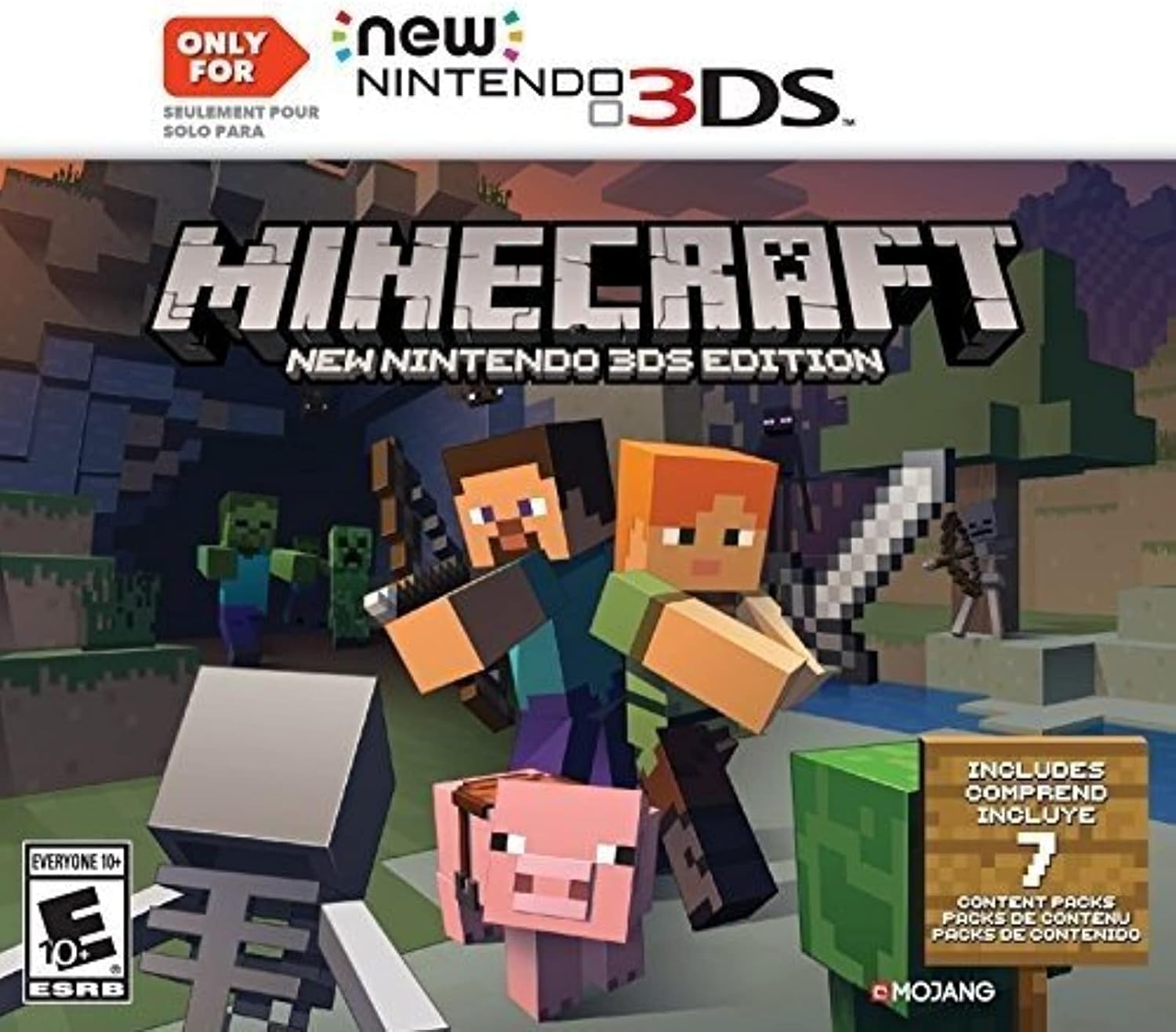 Minecraft 3DS Edition cover art—picture this: the classic blocky world bursting with life, characters popping out across a vivid landscape. And oh, that bold logo up top? It's just begging for attention. Dive in!