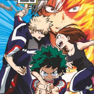 Cover of My Hero Academia Season 2 Part 2 DVD — showcases main characters striking bold, dynamic poses. The vibrant background splashes colour everywhere, capturing the energy of the series. You can just feel the action leaping off the cover!