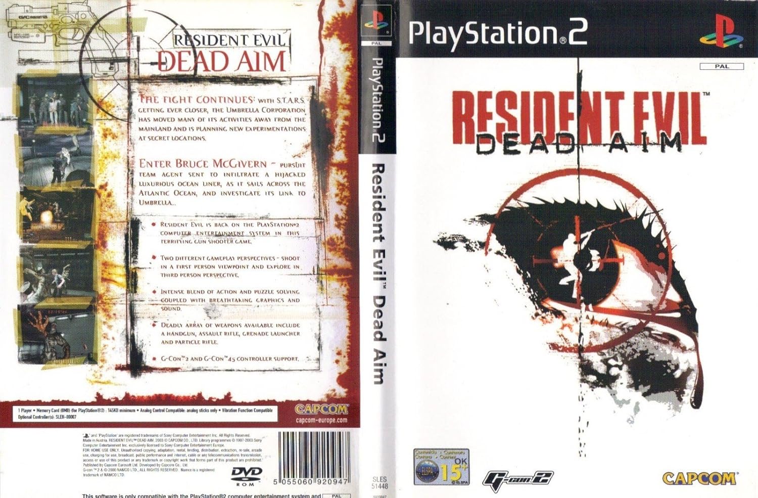 Cover art for Resident Evil: Deadly Aim—Bruce MacGavin, the hero, caught in a tense standoff with zombies. The shadows loom large, the atmosphere thick with dread and impending danger. You can almost feel the pulse quicken, right?