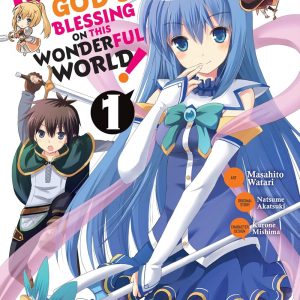 Brightly coloured cover of the Konosuba manga—featuring the quirky main characters all drawn in a lively, eye-catching style. You can’t help but feel the energy just looking at it!