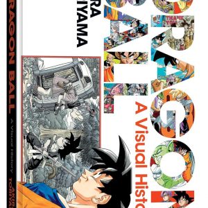 Cover art of "Dragon Ball: A Visual History"—bold, colourful illustrations showcasing legendary characters, epic fights, and memorable moments. You can't miss Goku's fierce expression or Vegeta looking all proud. It’s nostalgia on a page, really!