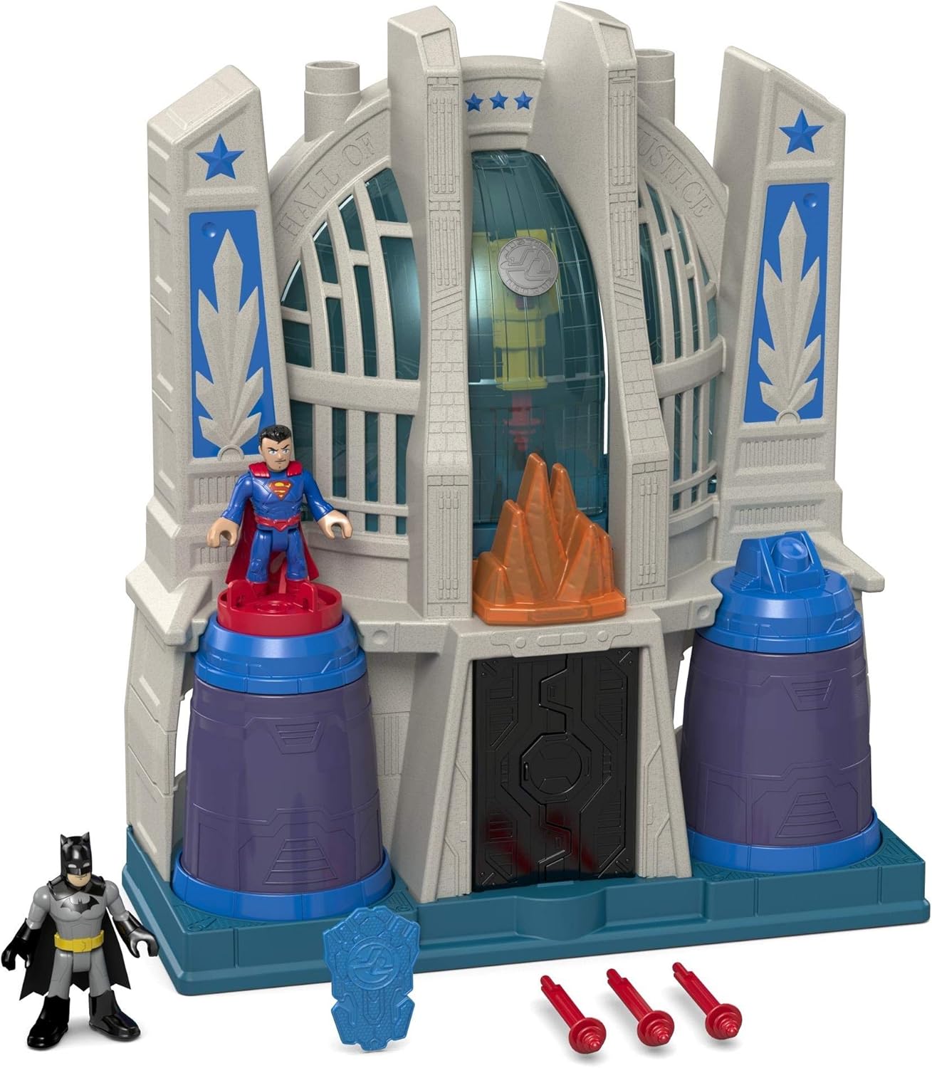 A Batman and Superman playset—complete with vibrant action figures, a lively play environment. Plus, those light-up features? They’re a total game-changer. The backdrop? It's all about the excitement. Kids just can’t get enough of these heroes!