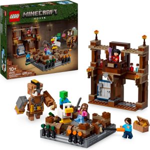 LEGO Minecraft Woodland Mansion Fighting Ring set—it's a kaleidoscope of colours, packed with quirky characters. Accessories scattered around, all set against a lively backdrop. Looks like a blast for fans!