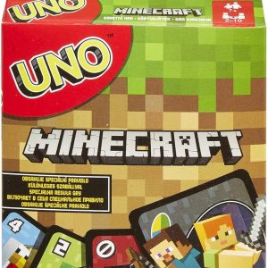 A vibrant spread of UNO Minecraft cards—each one bursting with iconic characters and graphics. They’re fanned out against a crisp white backdrop, ready to unleash some serious fun!