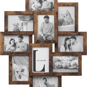 Ten black collage frames—perfect for showing off your 4x6 memories. They’ve got this sleek, modern vibe with textured borders that catch the eye. Set against a crisp white background, they really pop! Ideal for those who wanna jazz up their wall or showcase some nostalgia.